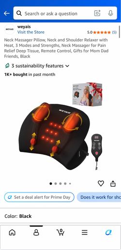 Neck Massager Pillow with Heat & Remote Control (Black)