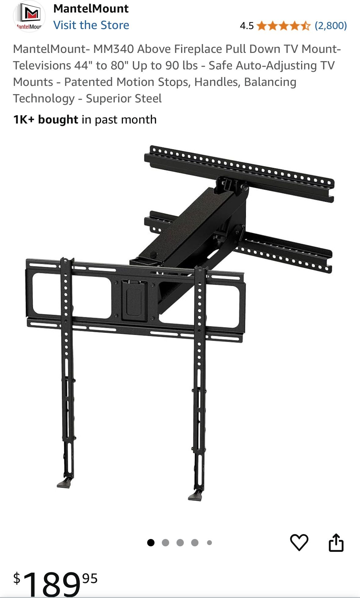 MantleMount Fireplace Pull Down TV Mount