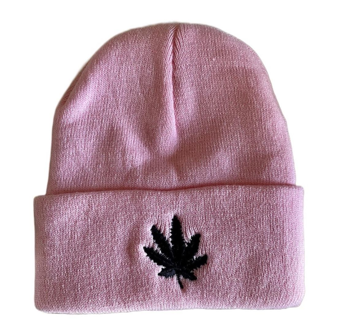 Brand New Pink Leaf Embroidery Beanie Hat Adult Size 