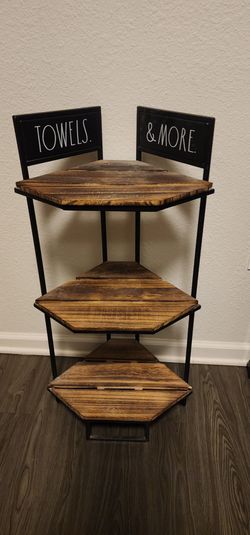 Rae Dunn Style 3-Tier Rustic Wood and Metal Corner Shelf