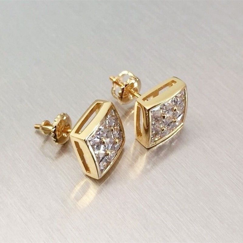 "New Trend Gold Plated Bling Diamond Cubic Zirconia Classical Square Stud Earrings, UNI22412
