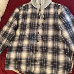 Brand New Mens Navy Blue Flannel Hoodie Size L