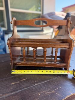 Vintage Wooden Spindle Magazine Rack Brown 16x9x15"