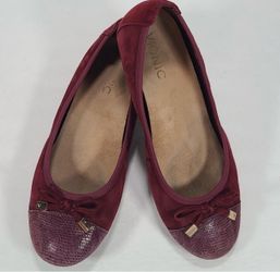 Vionic Minna Merlot Suede Reptile Cap Toe Comfort Shoe Ballet Flats Women 7