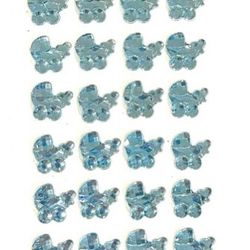 Blue Carriage Charms 3D Baby Shower Self Adhesive Stickers Crafts Party Supplies