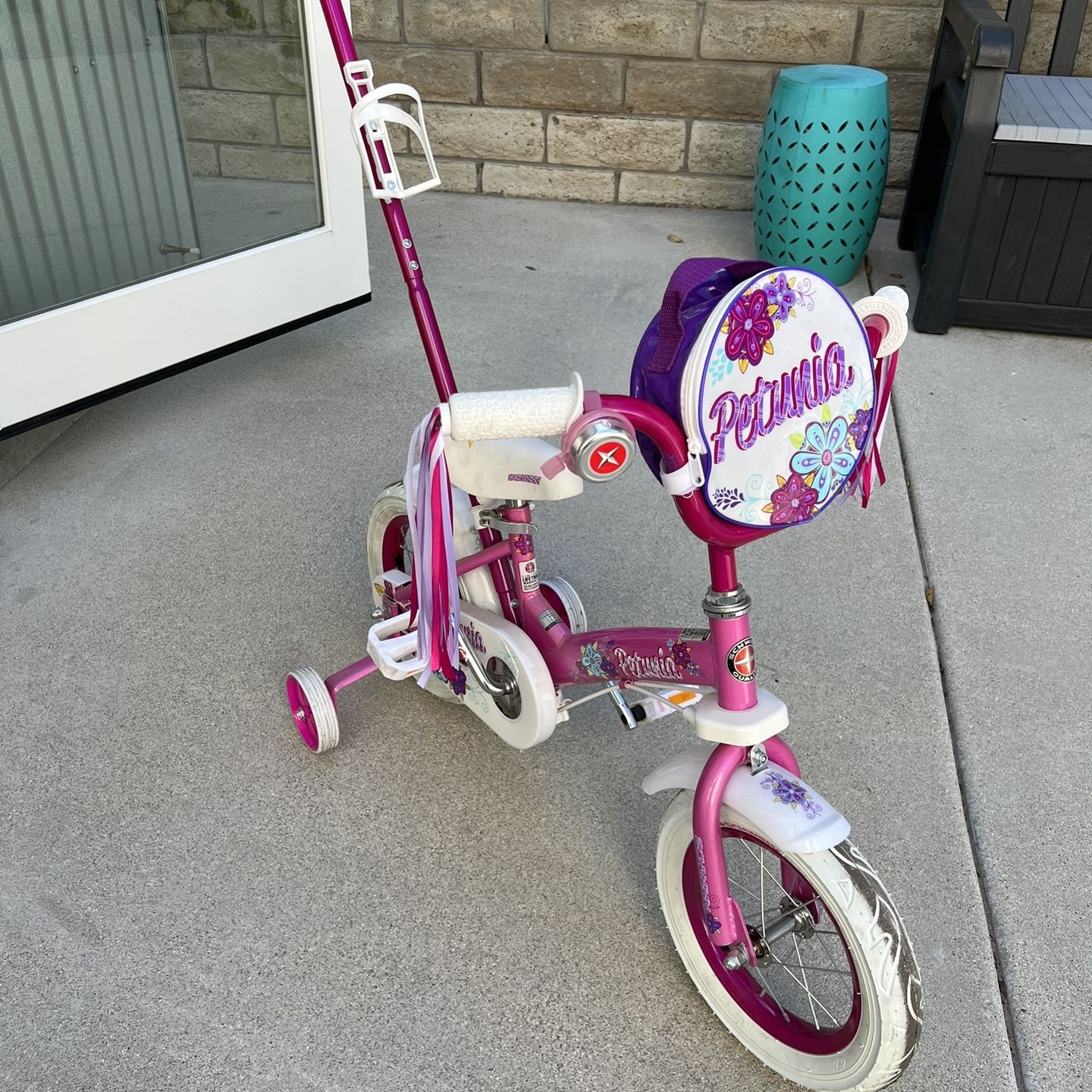 Schwinn Grit and Petunia Steerable Kids Bike Boys and Girls Beginner Bicycle 12 Inch Wheels Training Wheels Easily Removed Parent Push Handle for Sale in Monrovia CA OfferUp
