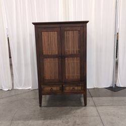 Brown Wood Two-Door Media Cabinet with Bamboo Panels