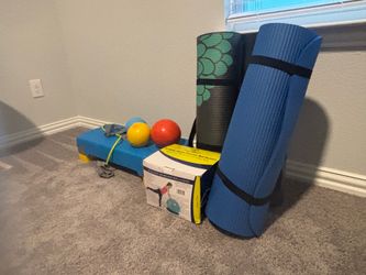 Various mats, step, weight balls.