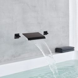 Matte Black Waterfall Tub Filler Faucet Wall Mount 2-Handle Bathtub Faucet