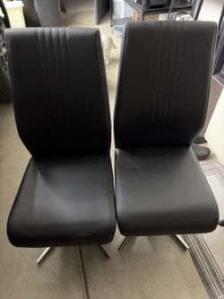 Set of 2 Black Faux Leather Dining Chairs