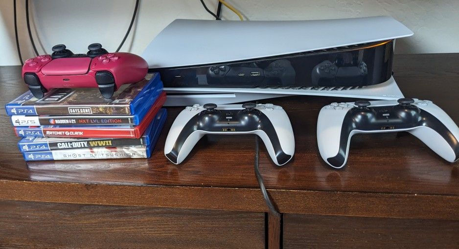 PS5 Disc Drive Console with 3 Controllers and Games