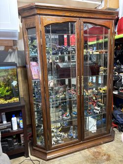 Display cabinet with lights wood 2 doors