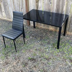 Modern Black Glass Dining Table w/ 4 Chairs - Detachable Glass Top