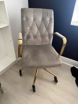Grey Velvet Office Chair with Gold Base