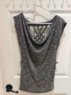 Gray Marled Cowl Neck Top with Strappy Back