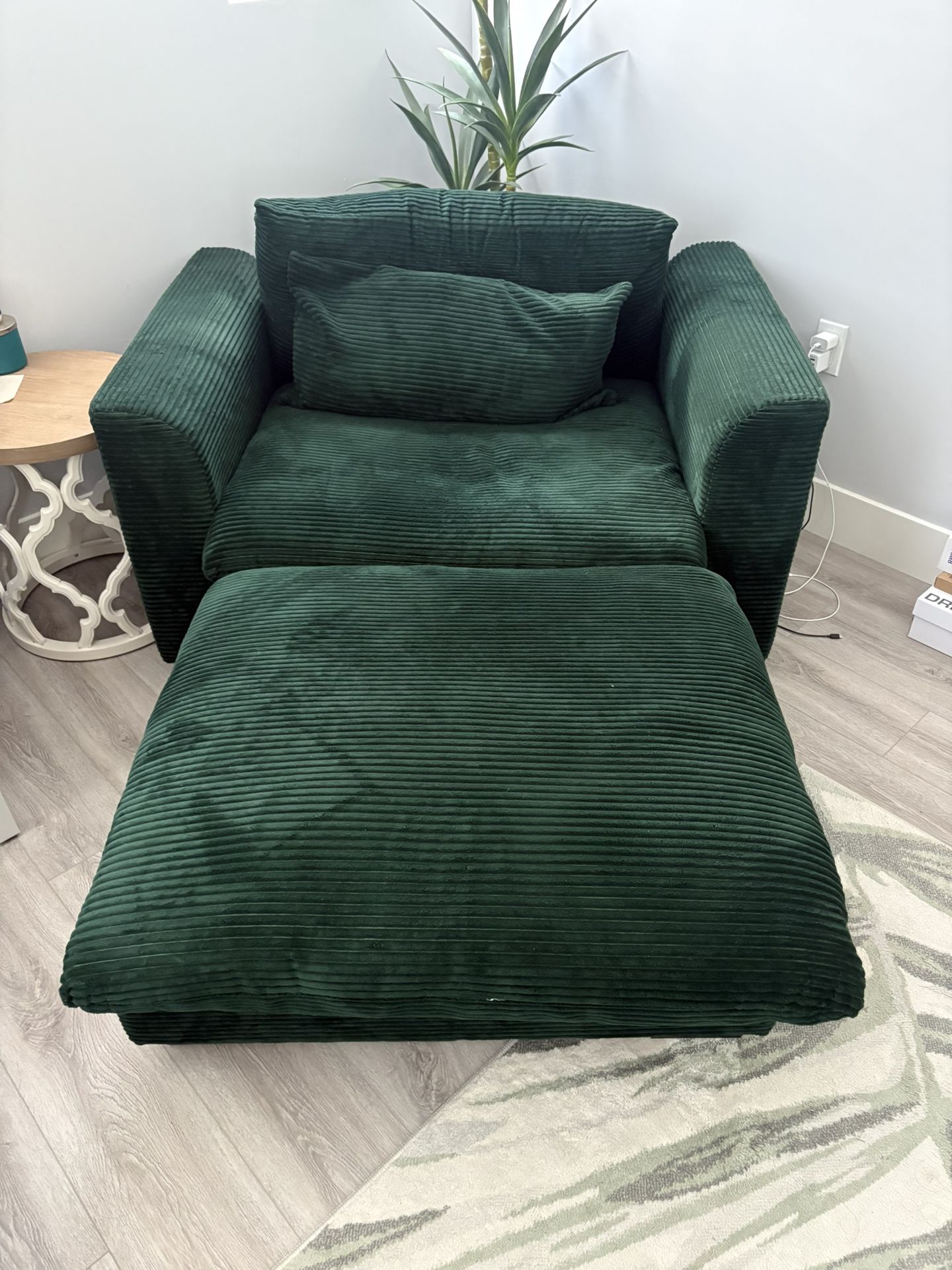 Upholstered Corduroy Armchair & Footrest w/ Storage
