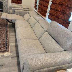 Living Spaces Power Reclining Couch – 4 Recliners, USB, Warranty