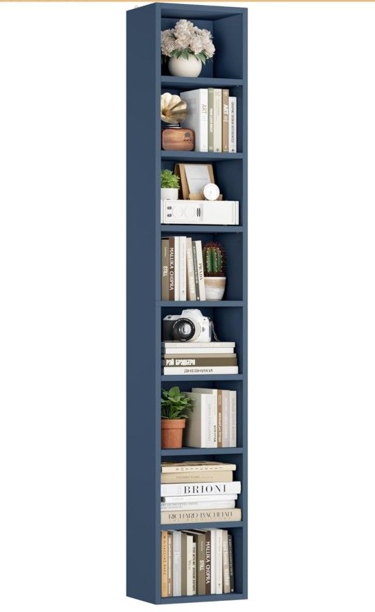 FOTOSOK 8-Tier Media Tower Rack, 11.6 X 9.3 X 70.9 Inches CD DVD Slim Storage Cabinet with Adjustable Shelves, Tall Narrow Bookcase