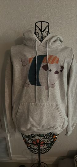 Gray Graphic Pullover Hoodie Pug Sushi