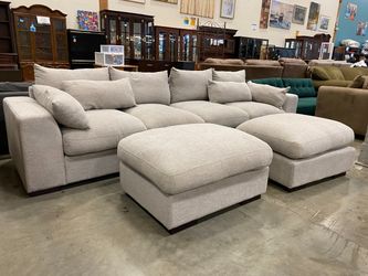 DEVION FURNITURE Grey Fabric Modular Sofa with 2 Ottomans