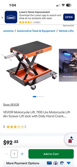 VEVOR Motorcycle Lift, 1100 Lbs Motorcycle Lift Atv Scissor Lift Jack with Dolly Hand Crank,