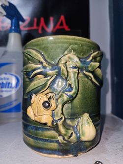 Vintage Majolica-style Ceramic Frog and Bamboo Planter