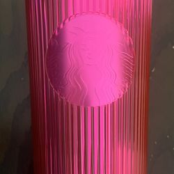 Starbucks Pleated Neon Magenta Pink Venti Tumbler Bling Cold Cup Summer 2023