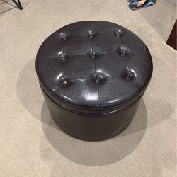 Faux Leather Large Ottoman With Compartment Storage