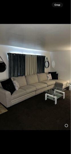 Large Light Beige Sectional Sofa with Chaise