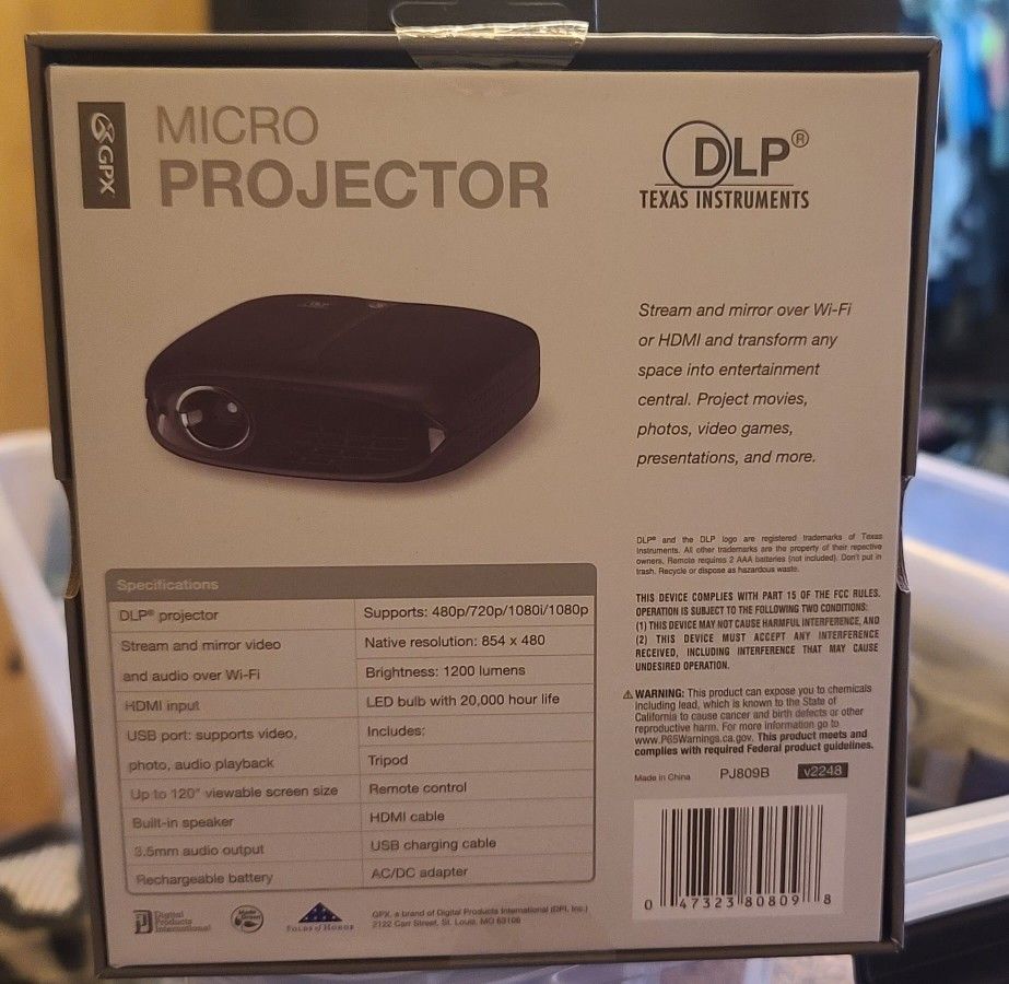 Portable micro projector DLP Texas instruments 1080p WiFi NEW for Sale