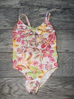 ROXY girls tropical time one-piece swimsuit in bright white bayside blooms