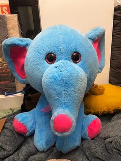 2 ft Tall Blue and Pink Stuffed Animal Elephant Plus Toy