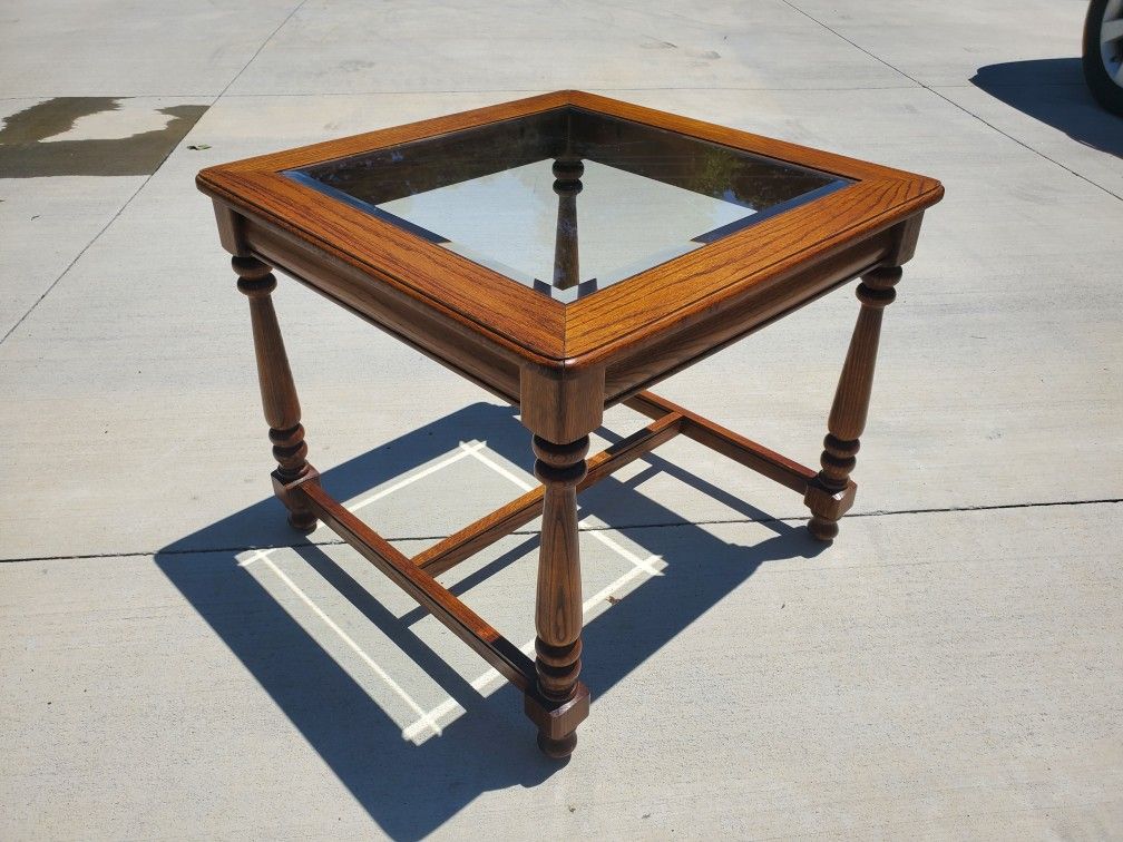 End Table Side Table SOLID WOOD Glass Top