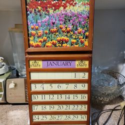 Vintage Wooden Calendar Or Coasters Or Canister 