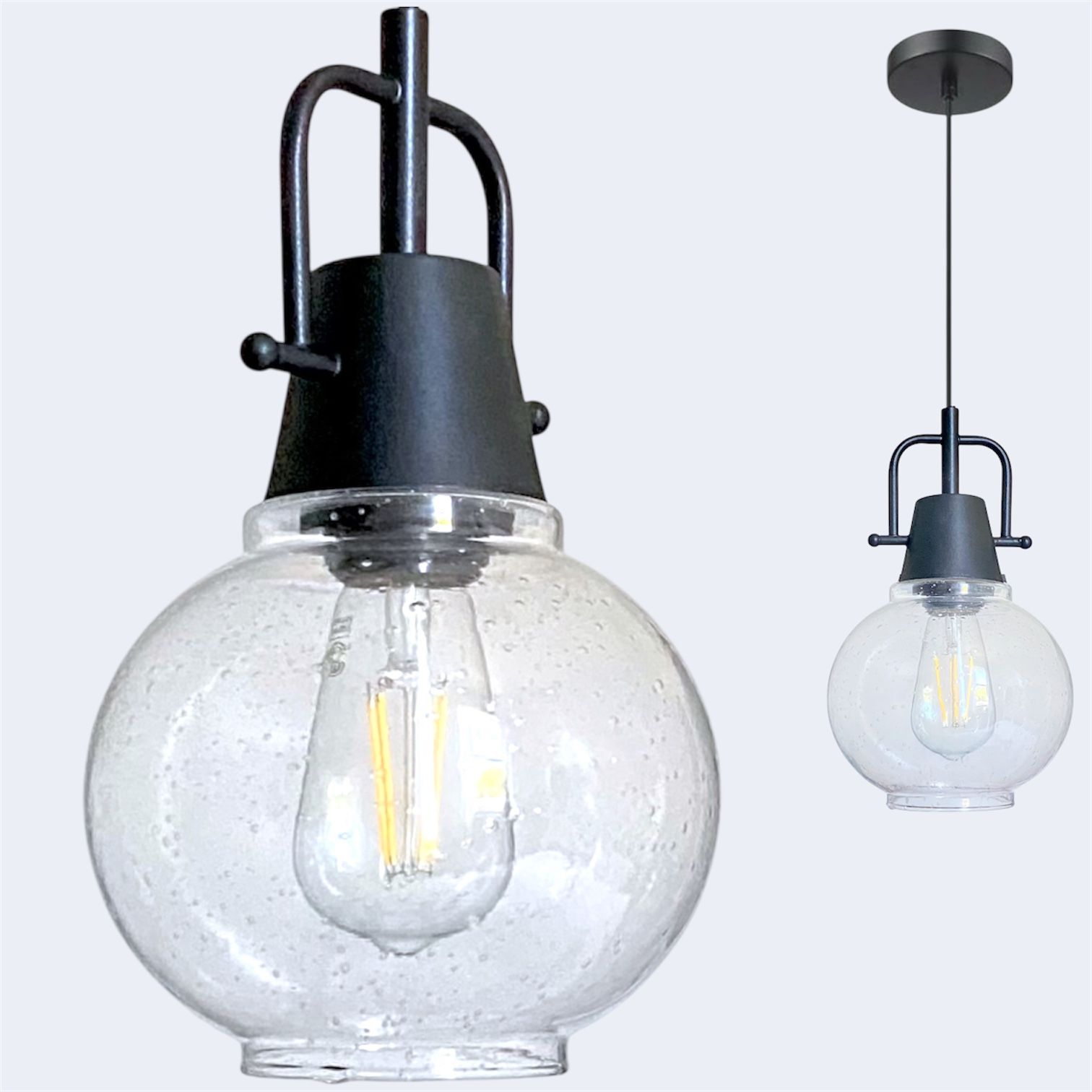 6" Globe Mini Pendant Industrial 1 Light Mini Pendant Ceiling Light Fixture with Clear Seeded Glass in Black