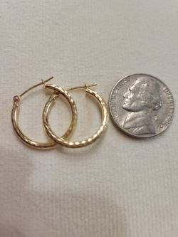 14k Yellow Gold 20mm Diamond Cut Hoop Earrings Real 14kt + Gift Box & Bag