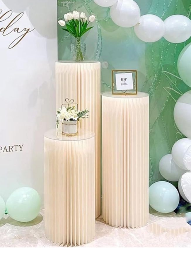 Cylinder Stands for Party 3Pcs Round Pedestal Stand Foldable Cardboard Columns Cylinder Tables for Parties Baby Shower Birthday Wedding Pillars Displa
