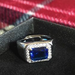 Mens Sterling Silver And Sapphire Ring 