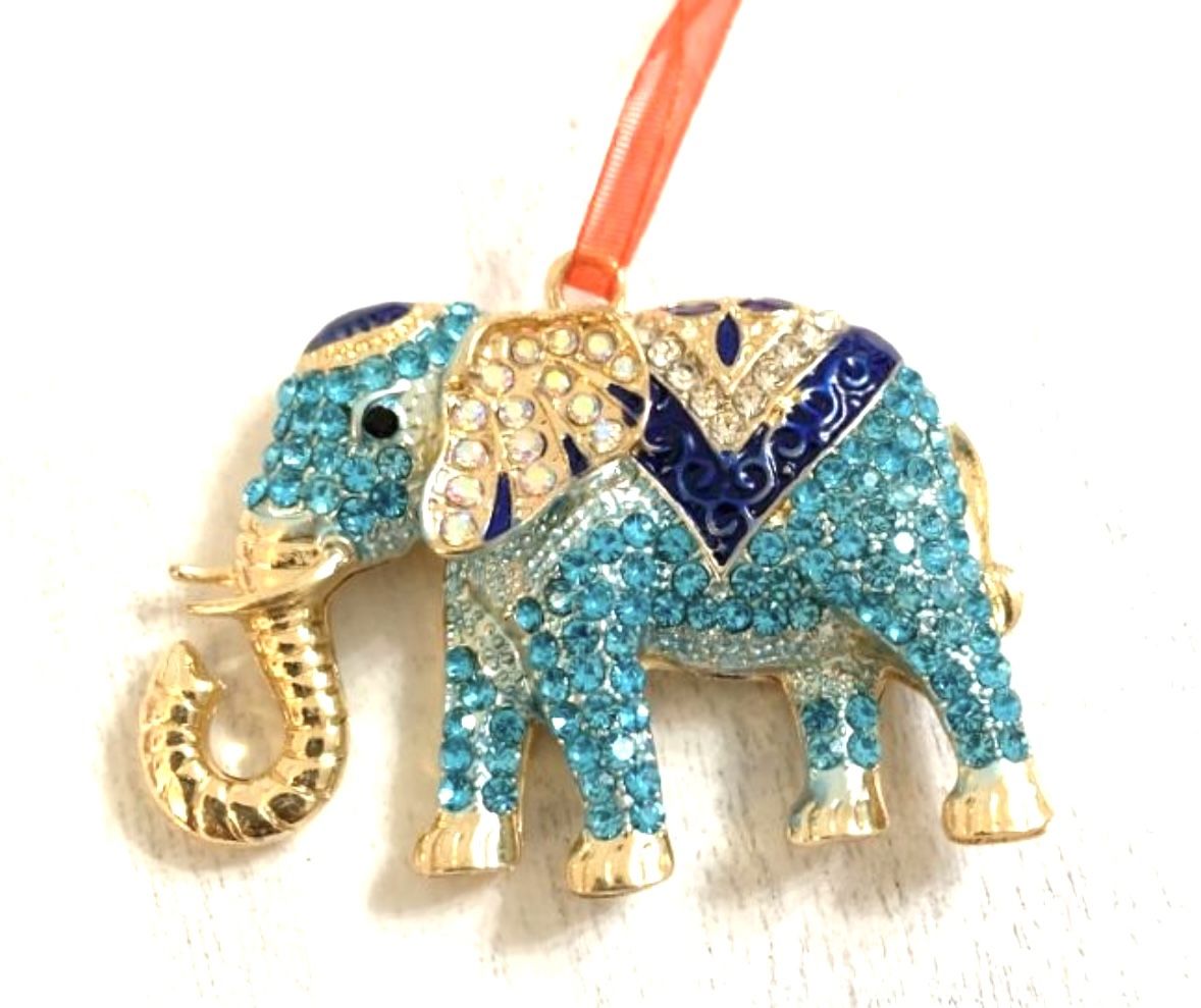 Bejeweled Blue Elephant Ornament Decoration