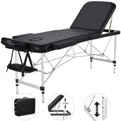 Professional Massage Bed Adjustable Massage Equipment 3 Fold Massage Couch Portable Salon Bed Alloy Spa Table with Backrest/Headrest/Armrest/Hand Pall