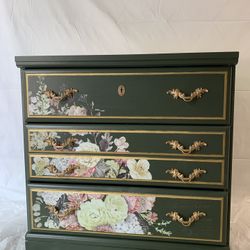 Vintage Dresser Three Drawers With Beautiful Flowers