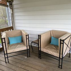 Two Leather Chairs with Iron Frame