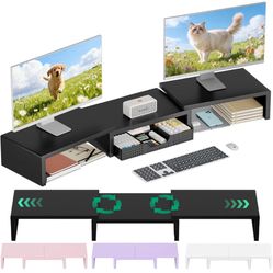 Organizers and Accessories, Dual Computer Monitor Stand Riser with Drawer, Office Desk Accessories & Workspace Organizers, Black