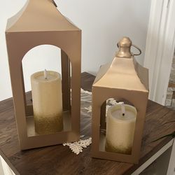 Gold Candle Lantern w Fake Candle - 2