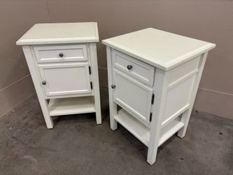 White 2 Tier Single Drawer Nightstand with Bottom Cabinet (Set of 2)