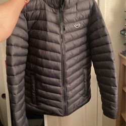 Grey hollister puffer jacket with hoodie 
