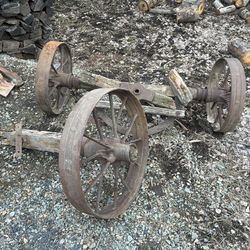 Antique metal wheels and axle