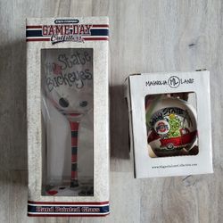 Ohio State Buckeyes wine glass and Christmas ornament