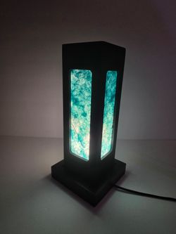 Accent Lamp Paper Leaf Pattern Wood Base Mint and Black ~ Electric Plug In 10.5"