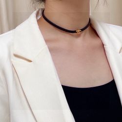 Leather collarbone collar necklace